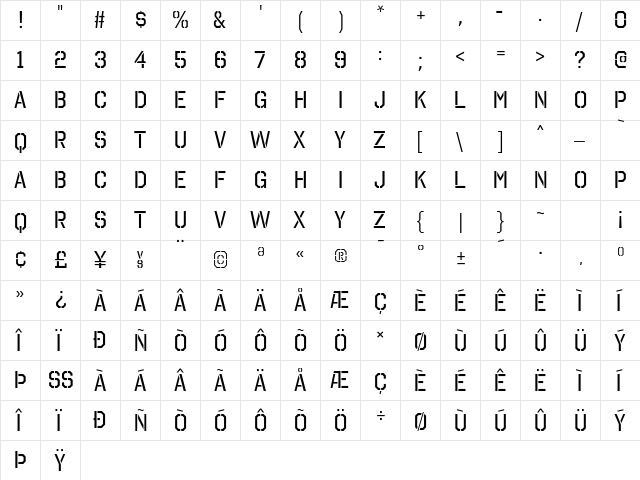 Octin Stencil Regular  glyph index