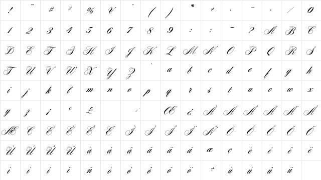 AeroliteScriptCP2 Medium  glyph index