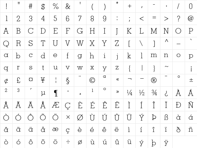JaakLightSSK Regular  glyph index