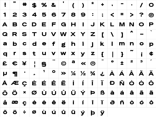 Reservation Wide Black  glyph index