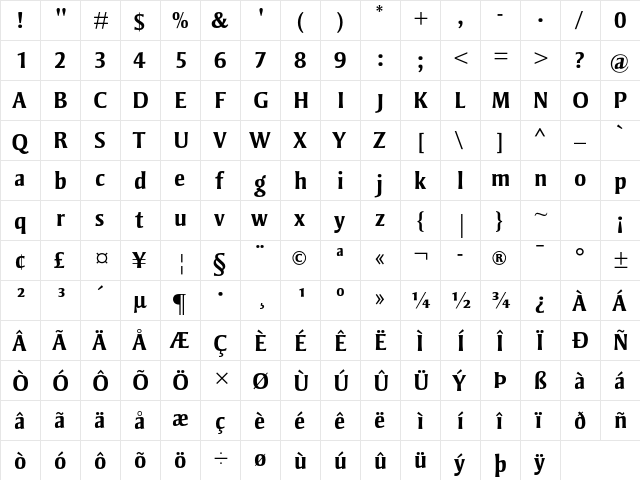 Strayhorn MT Std Bold  glyph index