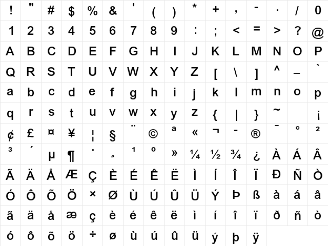 Arial MT Std Medium  glyph index