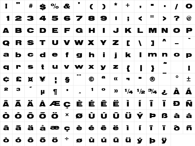 Nimbus Sans Becker TBlaExt Regular  glyph index