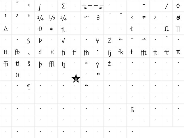 Alega-LightExpert Regular  glyph index