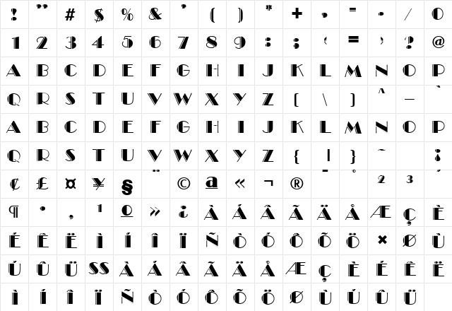 Invite Engraved SF Regular  glyph index