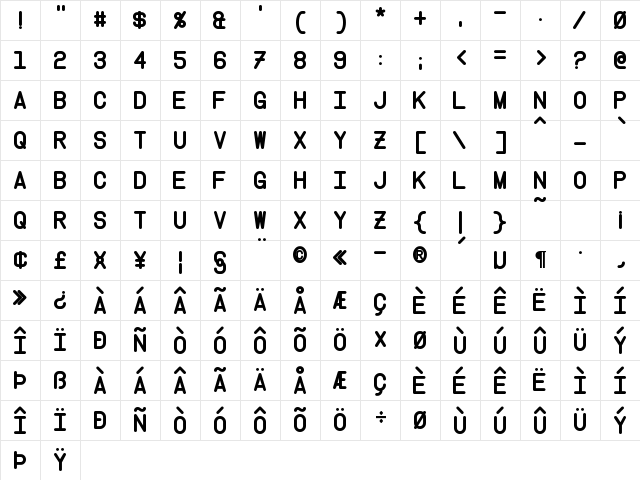 Instruction Bold  glyph index