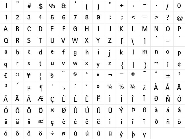 RotisSansSerif65 Bold  glyph index