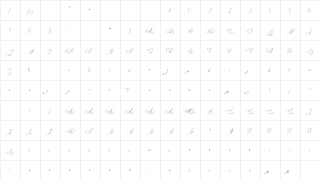 Mademoiselle Catherine Italic  glyph index