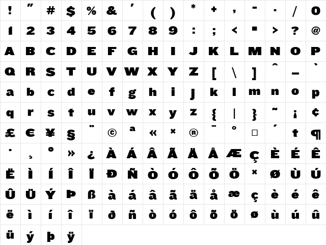 Knockout Medium  glyph index