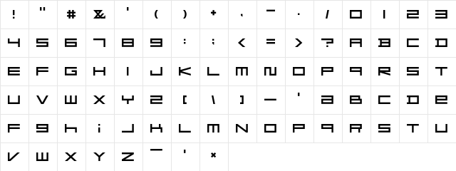 F-Zero GX Menu Font Regular  glyph index
