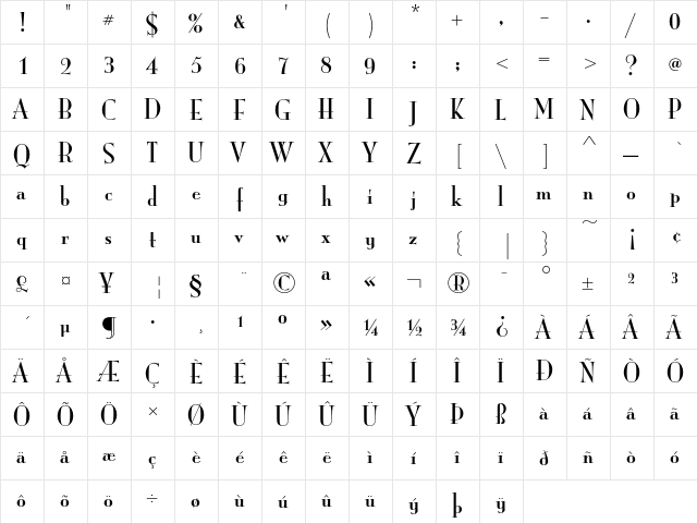 ITC Mona Lisa Solid  glyph index