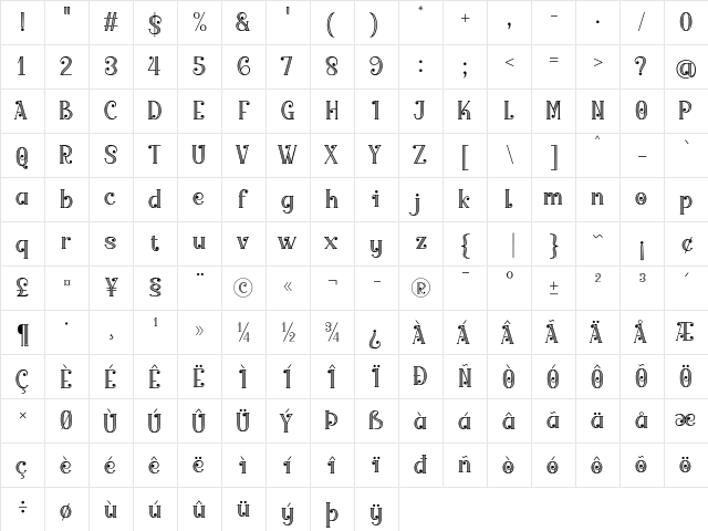 Merrycle Carved Regular  glyph index