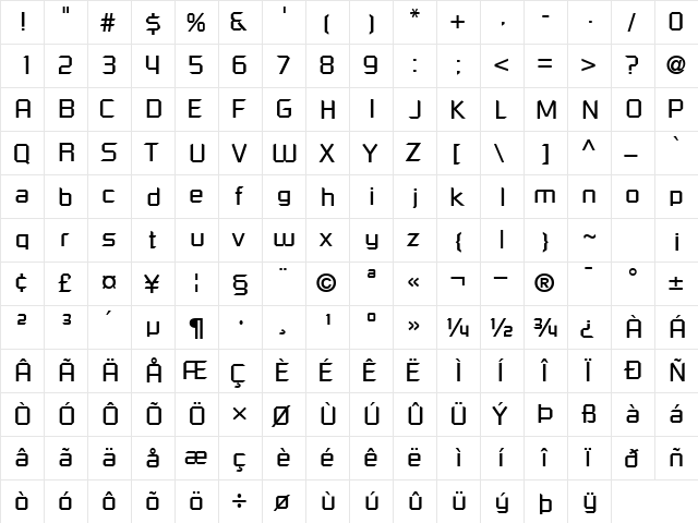 ShoestringSSK Regular  glyph index