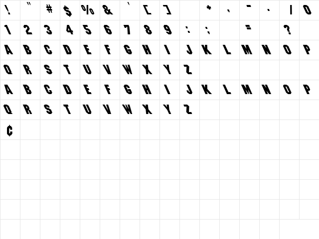 Machiav Bold Lefty Regular  glyph index