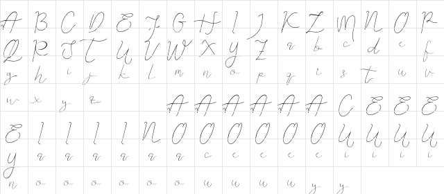 Arsya Edelwiess Demo Script Regular  glyph index