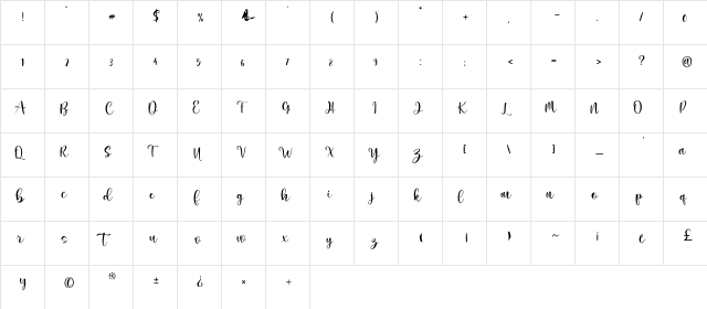 marilyne Regular  glyph index