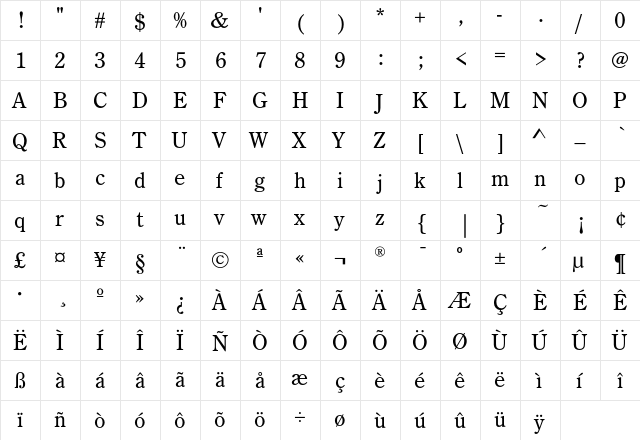 CenturyOldStyleEF Reg  glyph index