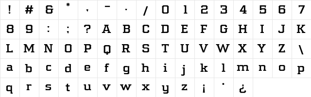 Samton Bold  glyph index