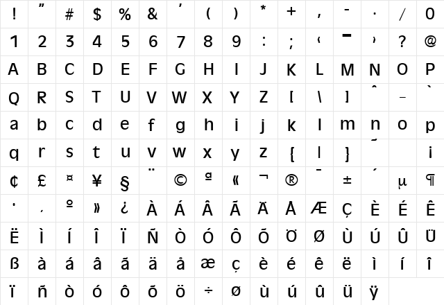 Ravenna-Serial-Medium Regular  glyph index