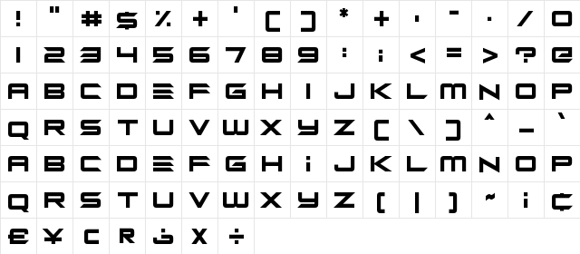 Alien Mine Regular  glyph index