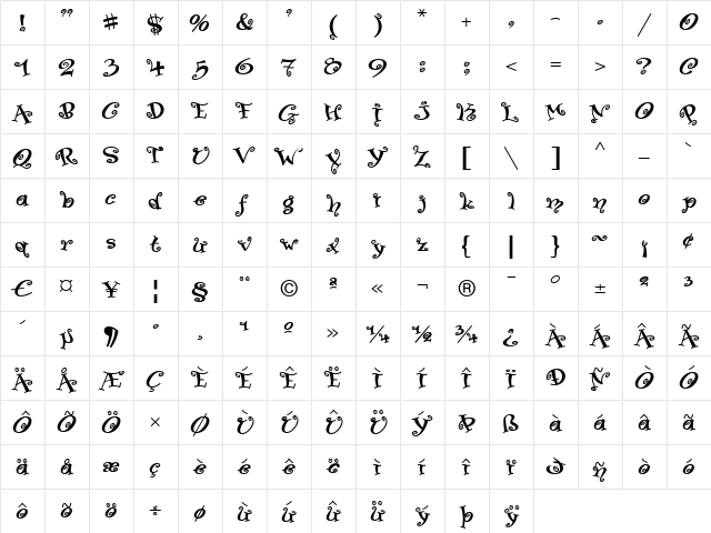 PaisleyICG Regular  glyph index