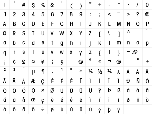 Trendex Light Condensed SSi Medium Condensed  glyph index