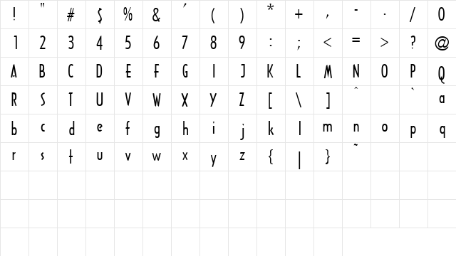 TricorneCondSSK Regular  glyph index
