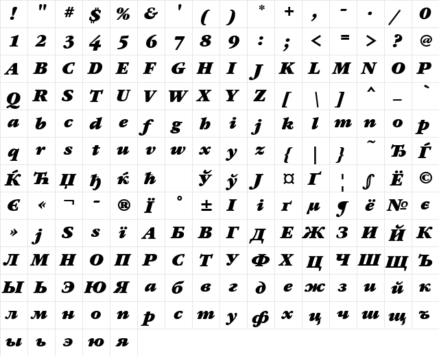 GaramondBookCTT BoldItalic  glyph index