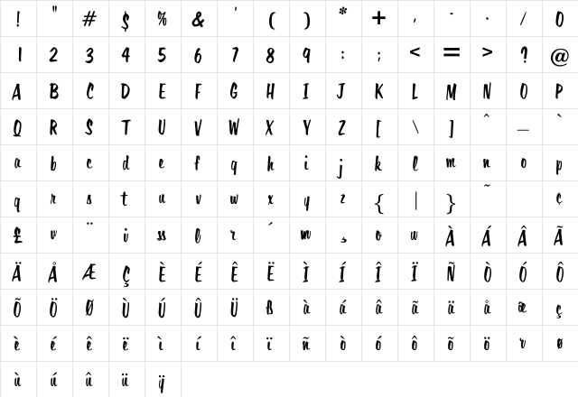 Hassan Regular  glyph index