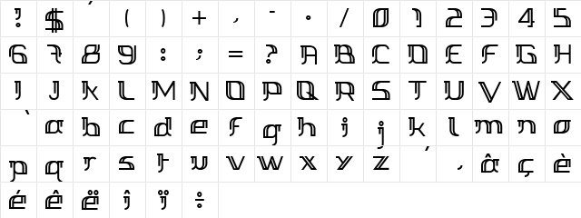 Margarette 01 Regular  glyph index
