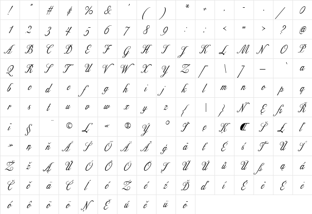 ExcelsiorScriptTextCE Medium  glyph index