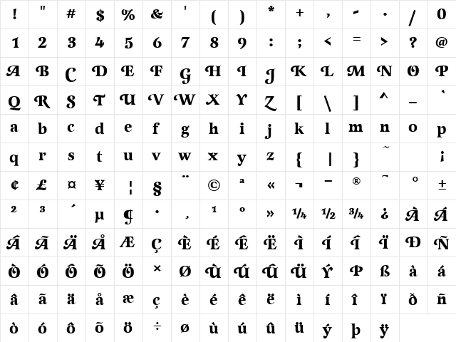 Marmalade Regular  glyph index