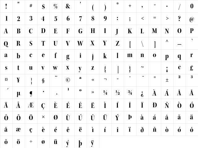 Kepler Std Bold Semicondensed Display  glyph index