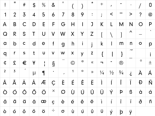 NeutralGrotesk Regular  glyph index