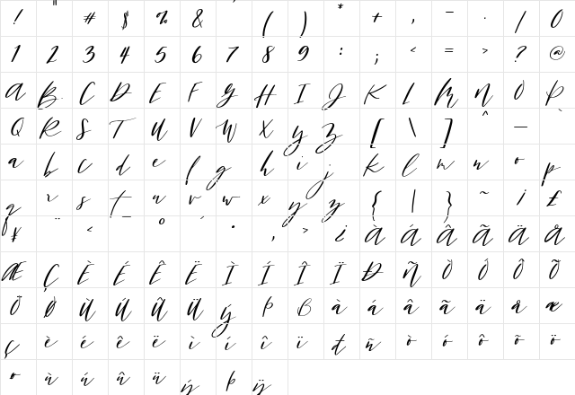 San Clemente Regular  glyph index