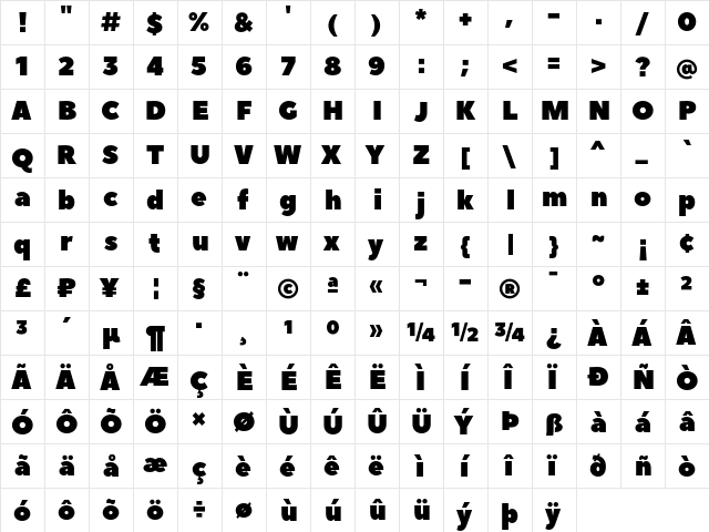 Peace Sans Regular  glyph index