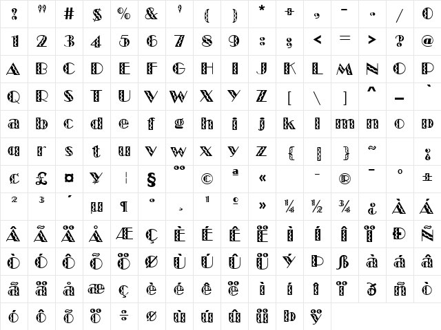 GE Fiesta Marquee Regular  glyph index