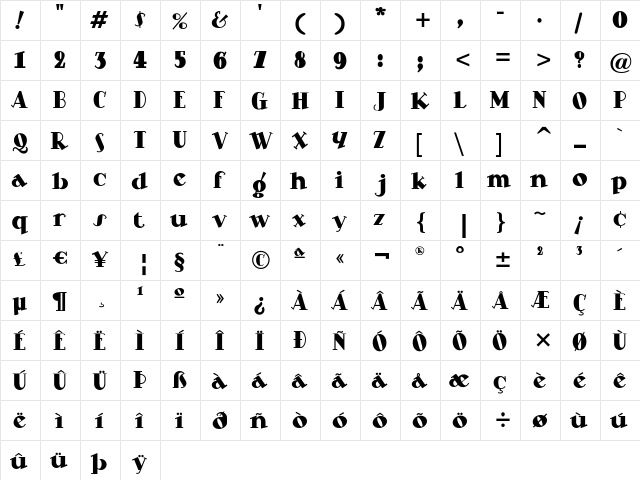 SteppinOut Regular  glyph index