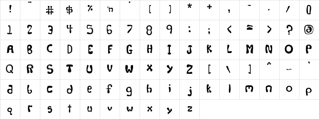 Tarzan Regular  glyph index