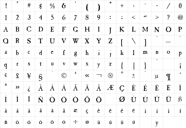 Caslon Antique Regular  glyph index