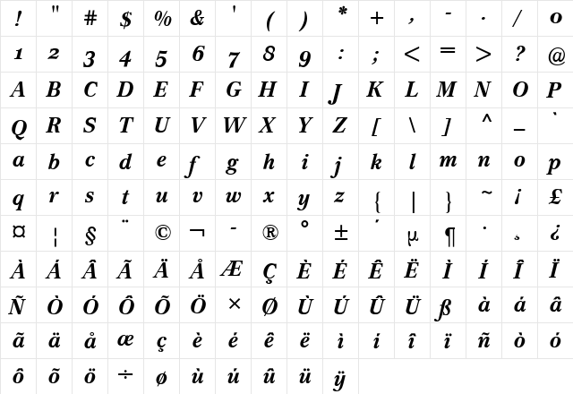 Cremona Expert BQ Bold Italic  glyph index