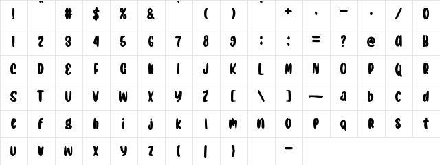Ducky Regular  glyph index