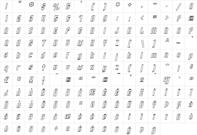 SF Archery Black Outline Oblique  glyph index