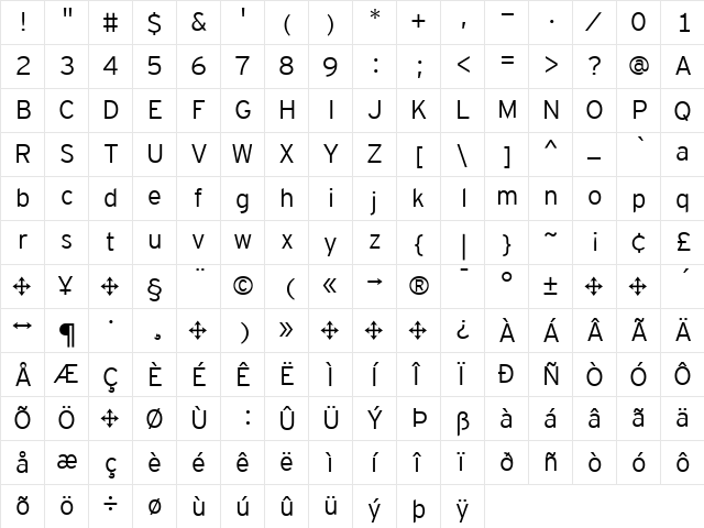 Interstate Mono - Lgt Regular  glyph index