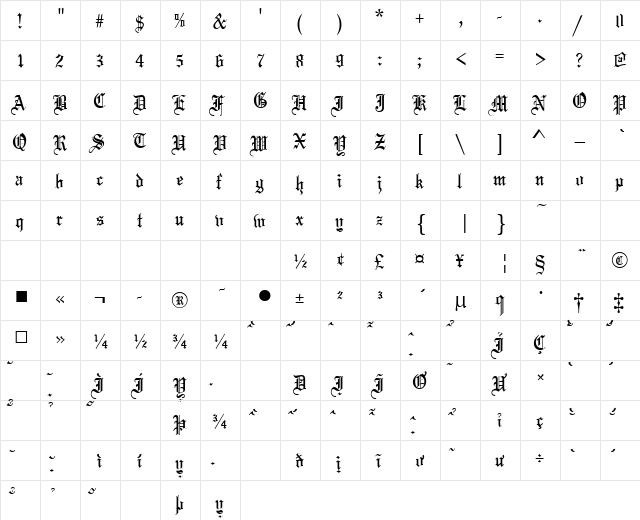 VNI-Maria Normal  glyph index