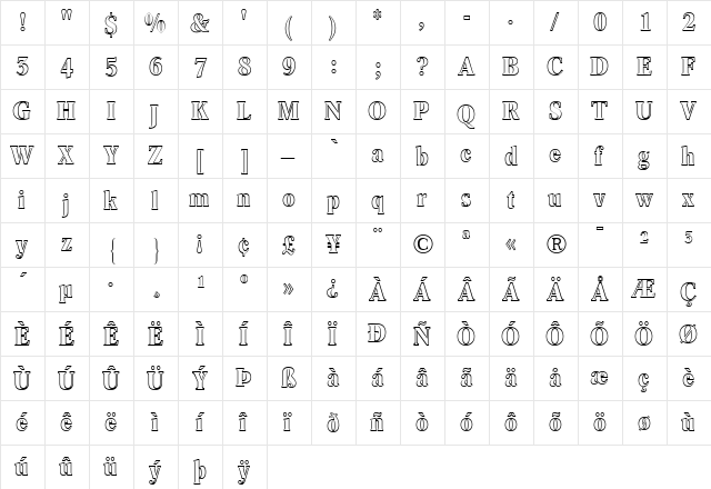 Concorde BE Regular  glyph index