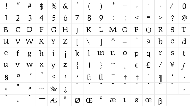 FaustLight Regular  glyph index