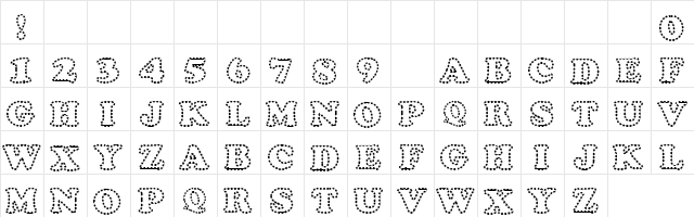 101! Perforated Alpha Regular  glyph index
