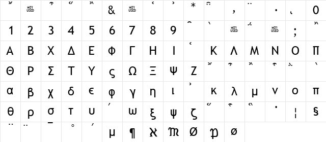 Galilee Regular  glyph index