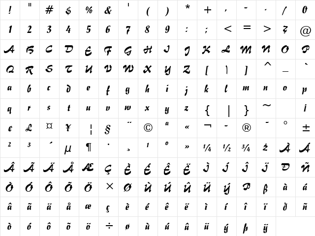 Impuls Regular  glyph index